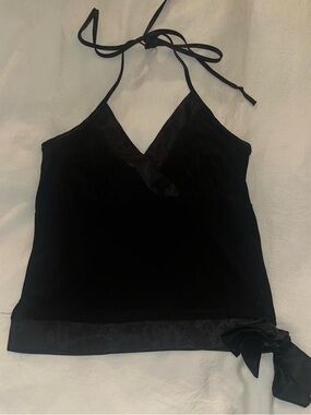 Black Satin-Trim Halter Tank Top